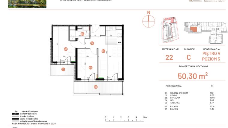 Rzut - Mieszkanie na sprzedaż 3 pokoje o powierzchni 50,3 m² - numer 16.22 w Osiedle Nowe Horyzonty etap II