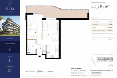 Rzut - Mieszkanie na sprzedaż 2 pokoje o powierzchni 41,18 m² - numer B5M7 w Plaza City