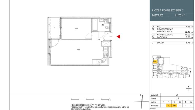 Rzut - Mieszkanie na sprzedaż 2 pokoje o powierzchni 41,75 m² - numer L7 w Morwowa 5 - Apartamenty inwestycyjne