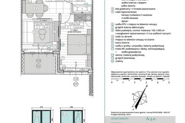 Rzut - Mieszkanie na sprzedaż 2 pokoje o powierzchni 41,93 m² - numer A.3.11 w Remedium
