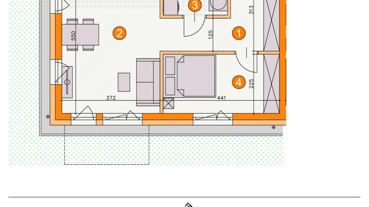 Rzut - Mieszkanie na sprzedaż 2 pokoje o powierzchni 42,07 m² - numer BII/A3 w Osiedle Bocianie Gniazdo 2