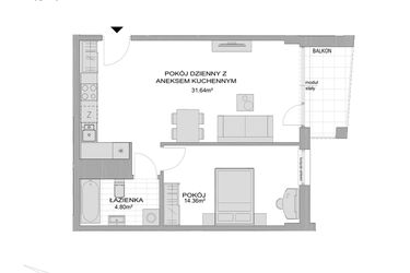 Rzut - Mieszkanie na sprzedaż 2 pokoje o powierzchni 50,8 m² - numer CP/R7/134 w Centralpark