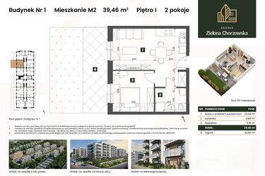 Rzut - Mieszkanie na sprzedaż 2 pokoje o powierzchni 39,46 m² - numer B1.M2 w Osiedle Zielona Chorzowska