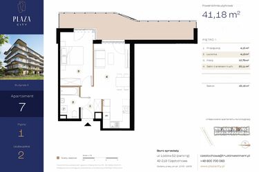 Rzut - Mieszkanie na sprzedaż 2 pokoje o powierzchni 41,18 m² - numer B5M7 w Plaza City
