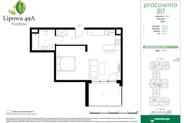 Rzut - Mieszkanie na sprzedaż 2 pokoje o powierzchni 40 m² - numer 80B w Lipowa 49A - Apartamenty inwestycyjne