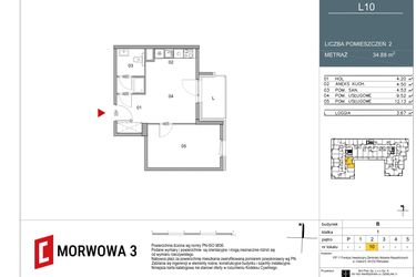 Rzut - Mieszkanie na sprzedaż 2 pokoje o powierzchni 34,88 m² - numer 10 w Morwowa 3 - Apartamenty Inwestycyjne