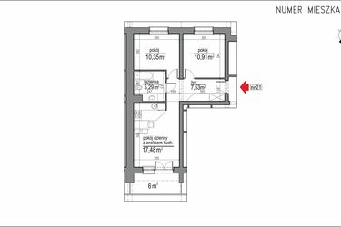 Rzut - Mieszkanie na sprzedaż 3 pokoje o powierzchni 51,56 m² - numer 1m.21 w Osiedle Rytm
