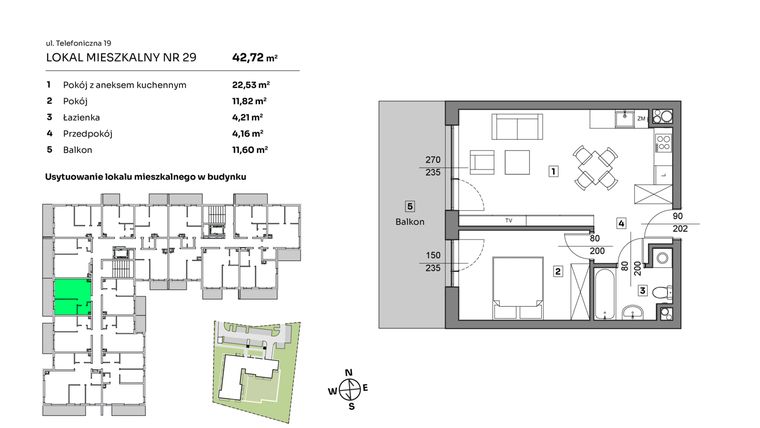 Rzut - Mieszkanie na sprzedaż 2 pokoje o powierzchni 42,72 m² - numer 29 w Nova Radiostacja