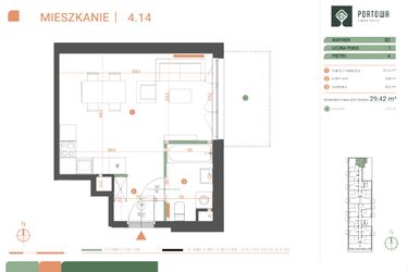 Rzut - Mieszkanie na sprzedaż 1 pokój o powierzchni 29,42 m² - numer M.04.14 w Casa Feliz Portowa