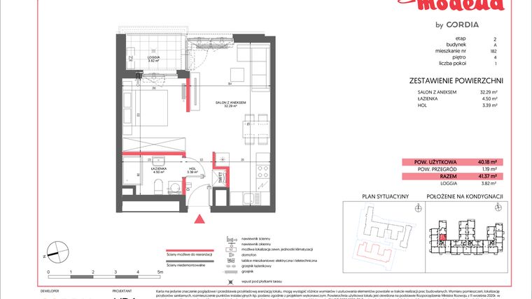 Rzut - Mieszkanie na sprzedaż 1 pokój o powierzchni 40,18 m² - numer A.182 w Modena II