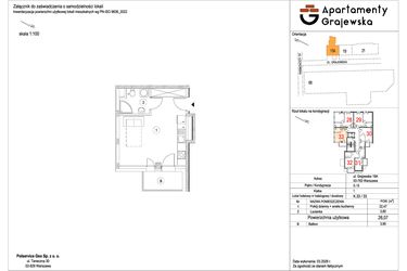 Rzut - Mieszkanie na sprzedaż 1 pokój o powierzchni 26,08 m² - numer M-33 w Apartamenty Grajewska