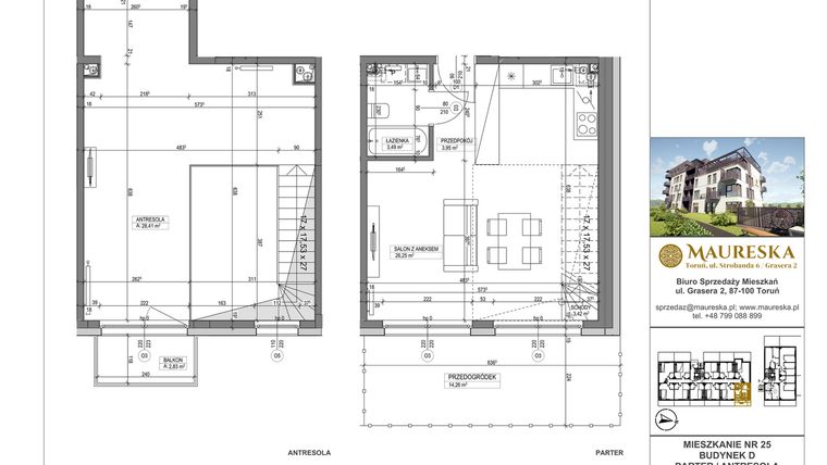 Rzut - Mieszkanie na sprzedaż 1 pokój o powierzchni 65,52 m² - numer D.25 w Osiedle Maureska etap 2