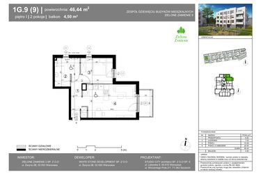 Rzut - Mieszkanie na sprzedaż 2 pokoje o powierzchni 46,44 m² - numer 1G.9.9 w Zielone Zamienie IX