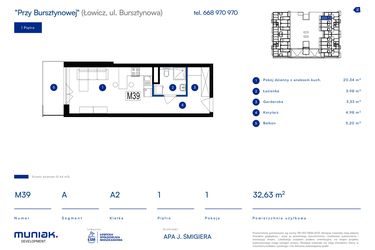 Rzut - Mieszkanie na sprzedaż 1 pokój o powierzchni 32,63 m² - numer 39A w Przy Bursztynowej