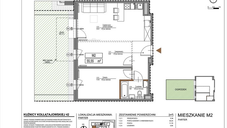 Rzut - Mieszkanie na sprzedaż 2 pokoje o powierzchni 55,55 m² - numer M2 w Kuźnicy Kołłątajowskiej 42