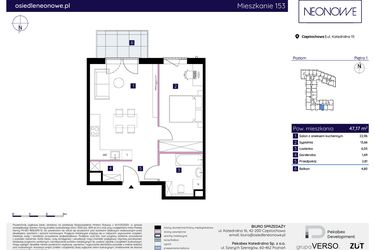 Rzut - Mieszkanie na sprzedaż 2 pokoje o powierzchni 47,17 m² - numer 15/153 w Osiedle Neonowe