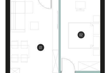 Rzut - Mieszkanie na sprzedaż 2 pokoje o powierzchni 41,77 m² - numer M06 w Atrium House