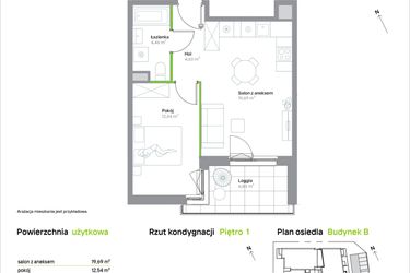 Rzut - Mieszkanie na sprzedaż 2 pokoje o powierzchni 41,32 m² - numer B/1/26 w Krakowska Vita