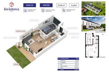 Rzut - Dom na sprzedaż 4 pokoje o powierzchni 96,04 m² - numer 2C w Osiedle Kwiatowa Łazy