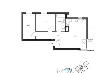 Rzut - Mieszkanie na sprzedaż 3 pokoje o powierzchni 63,03 m² - numer 37 w Wzgórze Krzemionki II