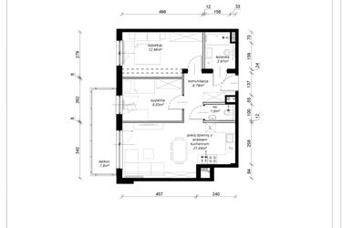 Rzut - Mieszkanie na sprzedaż 3 pokoje o powierzchni 56,56 m² - numer F.4.36.3a w Art.Teo etap 3