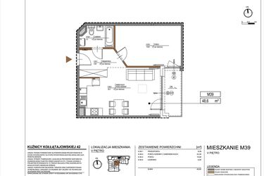 Rzut - Mieszkanie na sprzedaż 2 pokoje o powierzchni 48,6 m² - numer M39 w Kuźnicy Kołłątajowskiej 42