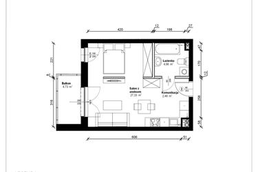 Rzut - Mieszkanie na sprzedaż 1 pokój o powierzchni 34,98 m² - numer B.1.20.1a w ATRIUM