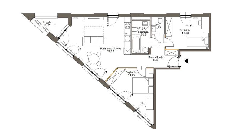 Rzut - Mieszkanie na sprzedaż 3 pokoje o powierzchni 69,32 m² - numer 81 w Markowy Targówek