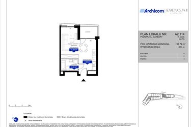 Rzut - Mieszkanie na sprzedaż 1 pokój o powierzchni 30,72 m² - numer A2.114 w Apartamenty Esencja II