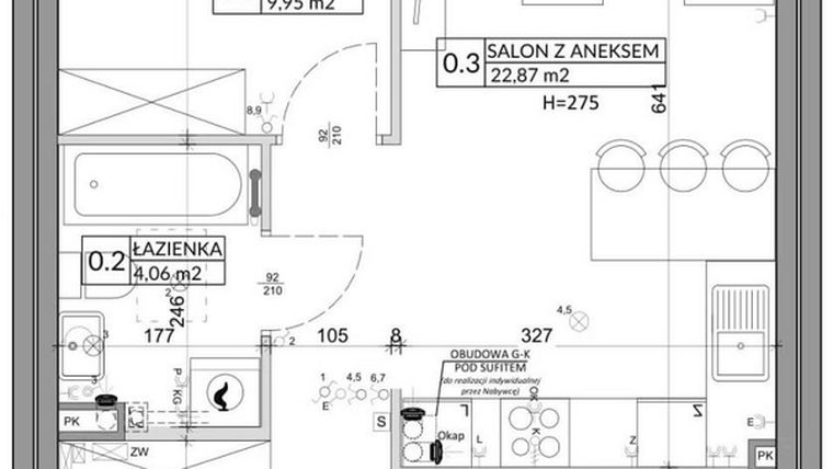 Rzut - Mieszkanie na sprzedaż 3 pokoje o powierzchni 57,39 m² - numer 56A w Osiedle Młodych etap IX