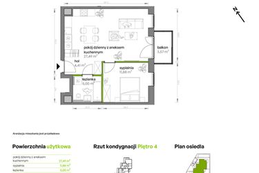 Rzut - Mieszkanie na sprzedaż 2 pokoje o powierzchni 49,23 m² - numer AA0402 w Ptasia Vita