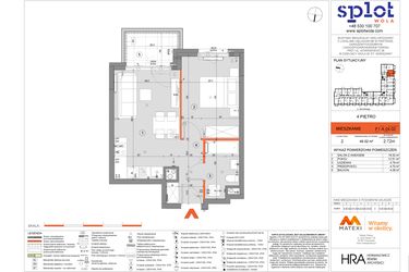 Rzut - Mieszkanie na sprzedaż 2 pokoje o powierzchni 40,52 m² - numer F1.A.04.02 w Splot Wola