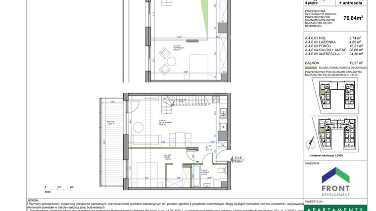 Rzut - Mieszkanie na sprzedaż 3 pokoje o powierzchni 78,17 m² - numer A.4.6. w Apartamenty Płużnicka