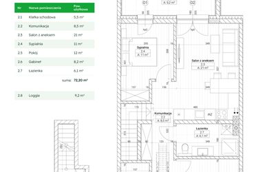 Rzut - Mieszkanie na sprzedaż 4 pokoje o powierzchni 72,2 m² - numer B2M4 w Nefrytowa Park