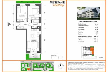 Rzut - Mieszkanie na sprzedaż 3 pokoje o powierzchni 58,15 m² - numer A1/M01/0P w Zielony Brochów 7 - etap A