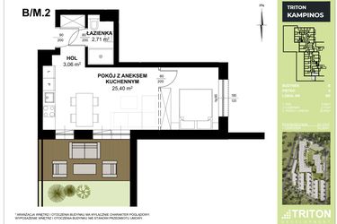 Rzut - Mieszkanie na sprzedaż 1 pokój o powierzchni 31,17 m² - numer B_M2 w Triton Kampinos III