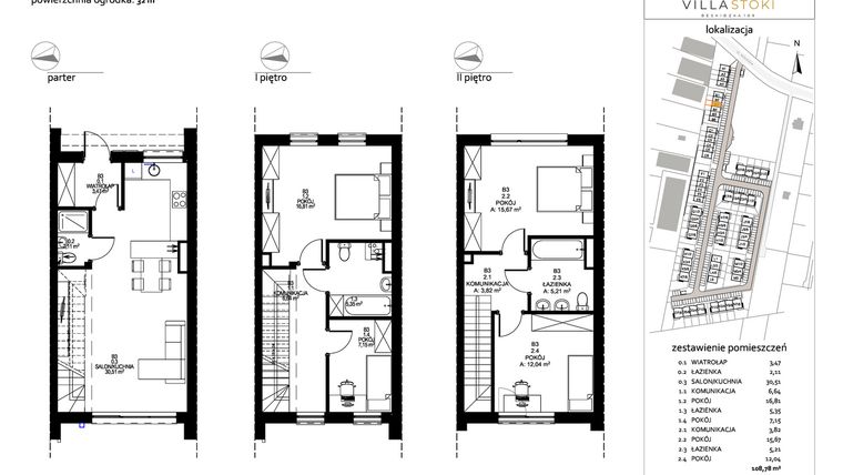 Rzut - Dom na sprzedaż 5 pokoi o powierzchni 108,78 m² - numer B3 w Villa Stoki (domy)