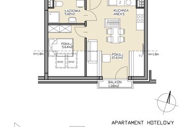 Rzut - Mieszkanie na sprzedaż 2 pokoje o powierzchni 32,27 m² - numer 26 w Apartamenty Zdrój