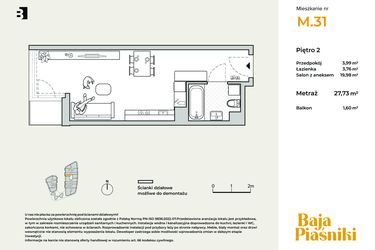 Rzut - Mieszkanie na sprzedaż 1 pokój o powierzchni 27,73 m² - numer M31 w Baja Piaśniki