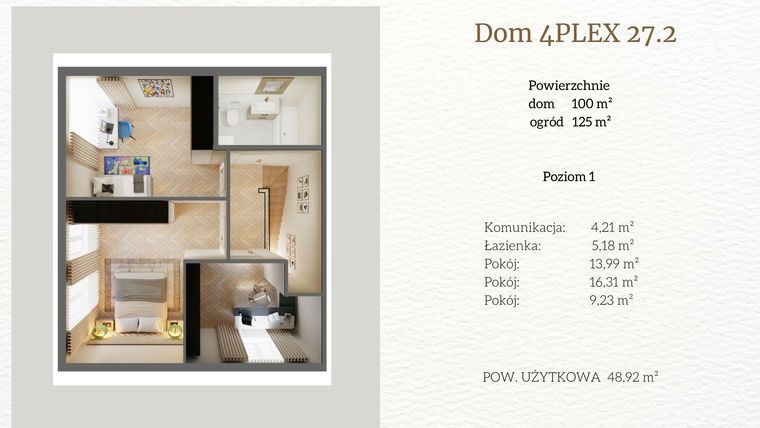 Rzut - Dom na sprzedaż 4 pokoje o powierzchni 100 m² - numer 4plex 27.2 w Tesoro Golf Park