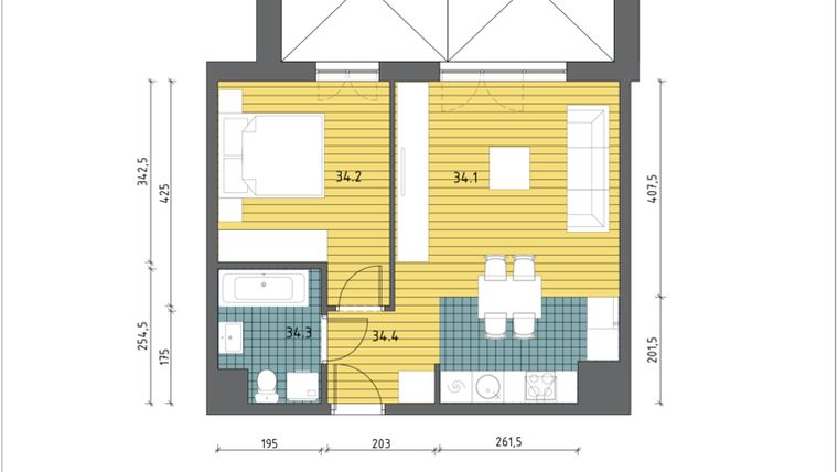 Rzut - Mieszkanie na sprzedaż 2 pokoje o powierzchni 43,37 m² - numer 2/49 w Czempiela