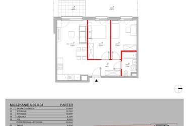 Rzut - Mieszkanie na sprzedaż 3 pokoje o powierzchni 53,84 m² - numer A.02.0.04 w Warszawska 58A