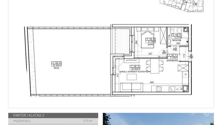 Rzut - Mieszkanie na sprzedaż 2 pokoje o powierzchni 35,75 m² - numer 42 w Wave etap II