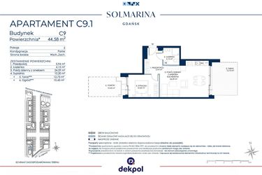 Rzut - Mieszkanie na sprzedaż 2 pokoje o powierzchni 44,58 m² - numer C9.1 w Sol Marina etap III