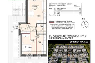 Rzut - Mieszkanie na sprzedaż 3 pokoje o powierzchni 57,1 m² - numer 36K/1 w Zespół willowy Zielona Polana - etap 6