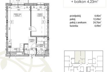 Rzut - Mieszkanie na sprzedaż 2 pokoje o powierzchni 46,2 m² - numer A3.02.18 w Zakątek Flora