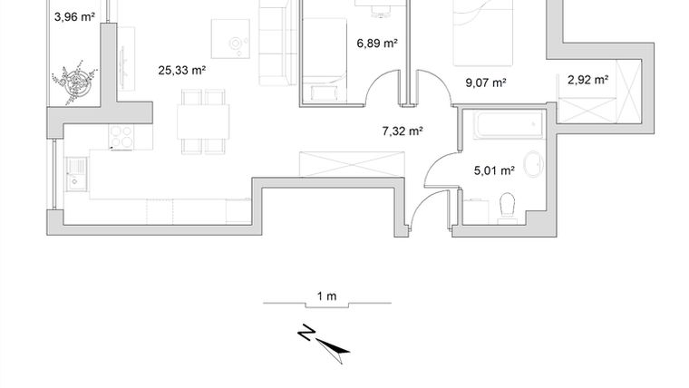 Rzut - Mieszkanie na sprzedaż 3 pokoje o powierzchni 56,54 m² - numer 8.20 w Vela Park