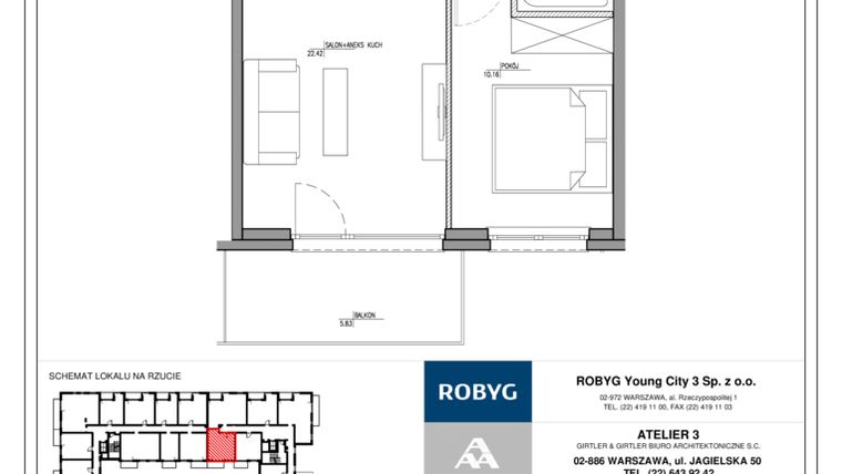 Rzut - Mieszkanie na sprzedaż 2 pokoje o powierzchni 38,9 m² - numer MC/G/B/3/2 w Modern City etap G