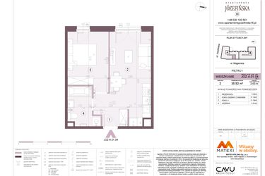 Rzut - Mieszkanie na sprzedaż 2 pokoje o powierzchni 36,92 m² - numer A.01.04 w Apartamenty Józefińska