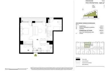 Rzut - Mieszkanie na sprzedaż 1 pokój o powierzchni 58,16 m² - numer A.4.13 w Kozielska Park